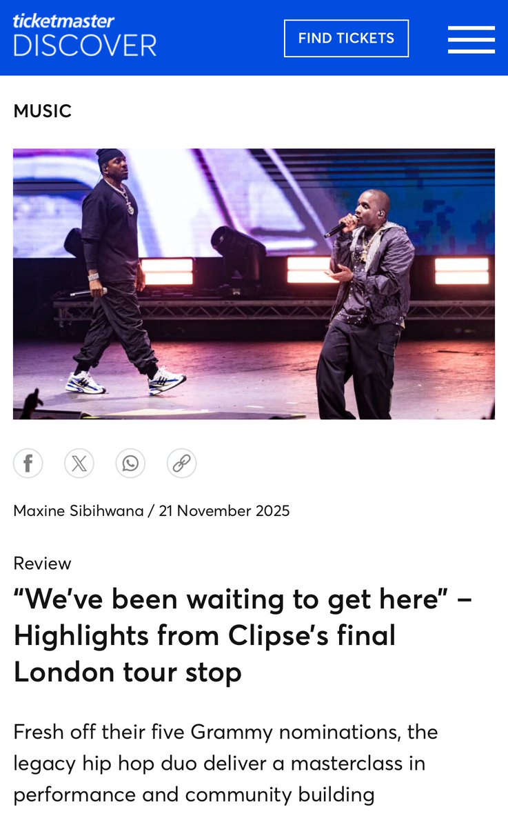 maxinethepoet's tweet image. Wrote about @clipse’s final London show of their tour for @TicketmasterUK 🌸💕

discover.ticketmaster.co.uk/music/clipse-l…