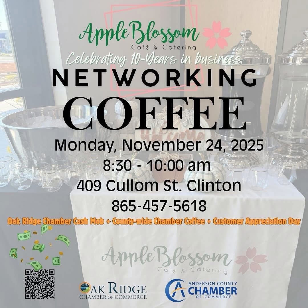 ACChamberTN's tweet image. Don’t forget to join us this Monday! ☕️

We’re celebrating Apple Blossom Café &amp;amp; Catering’s 10 incredible years in business — and you’re invited!

It’s a County-wide Chamber Coffee + Customer Appreciation Day, making it the perfect morning to connect, sip, and celebrate a decade