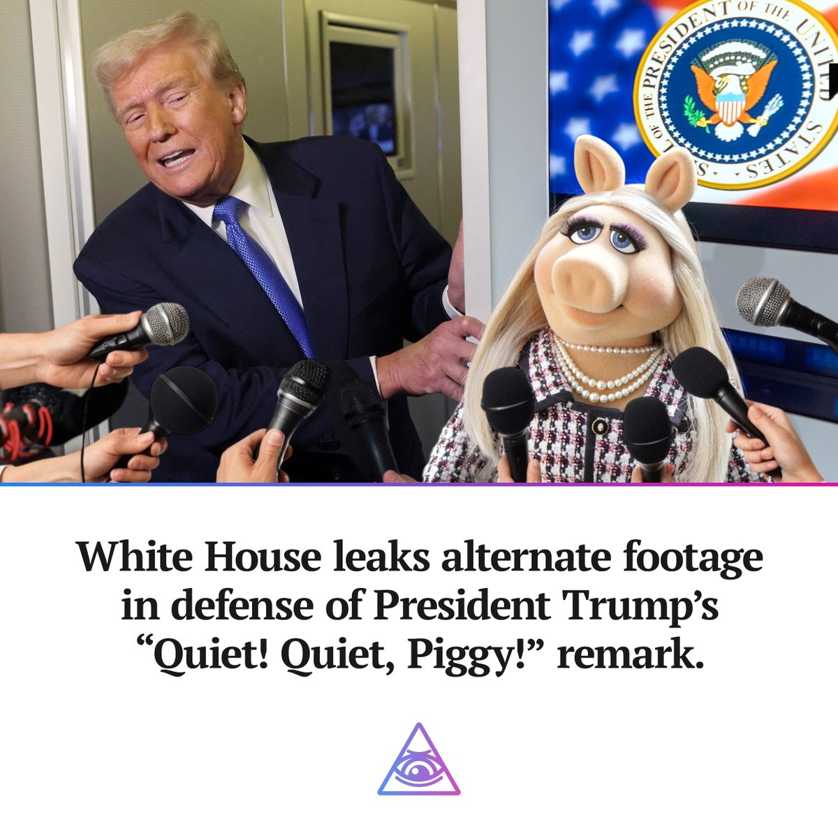 IlluminadaMedia's tweet photo. White House leaks alternate footage in defense of President Trump’s “Quiet! Quiet, Piggy!” remark. https://t.co/bkNuHdTCAu