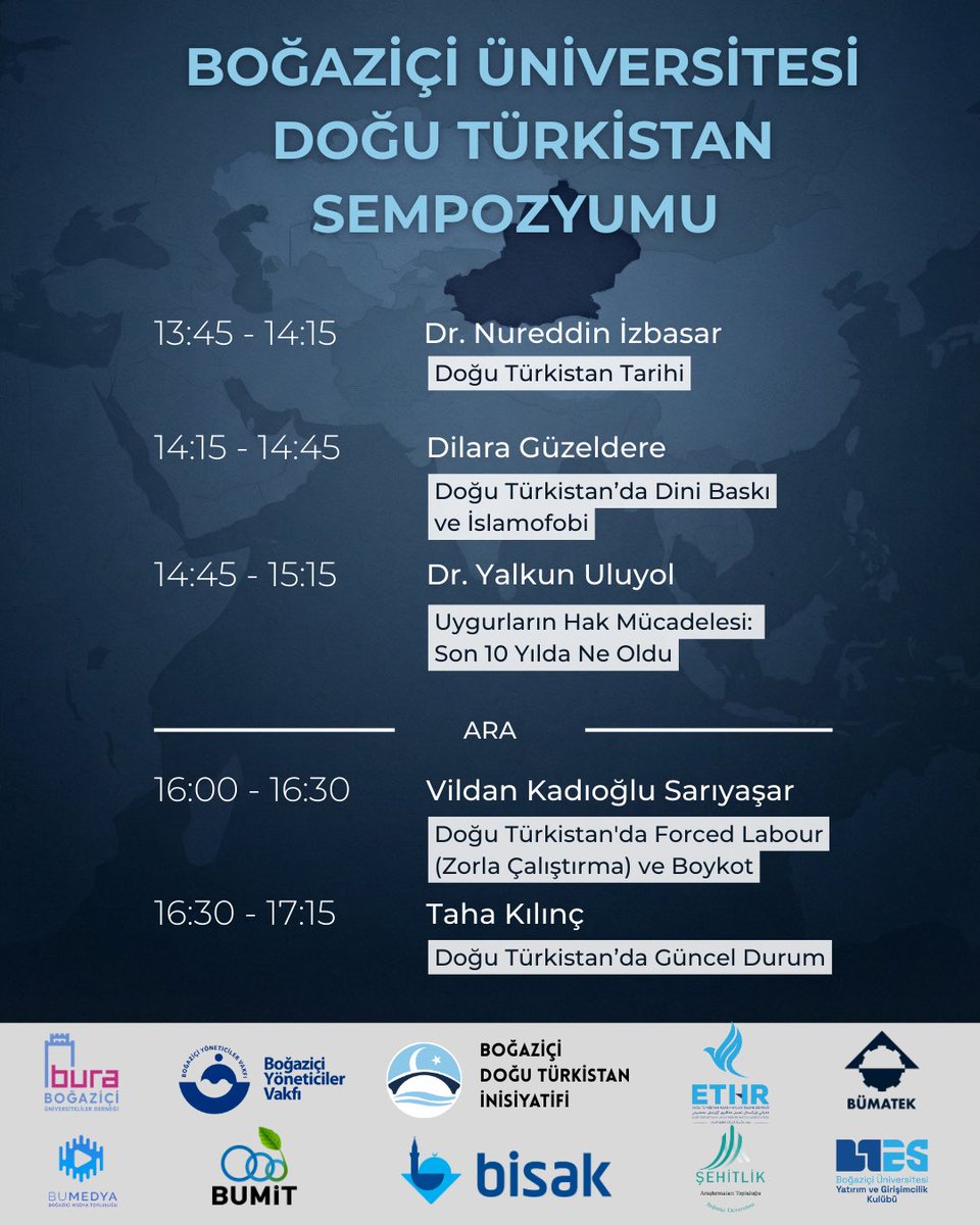 bogazicidt's tweet photo. Doğu Türkistan Sempozyumu 4 Aralık’ta Boğaziçi Üniversitesinde! https://t.co/YcPCmZNs3a