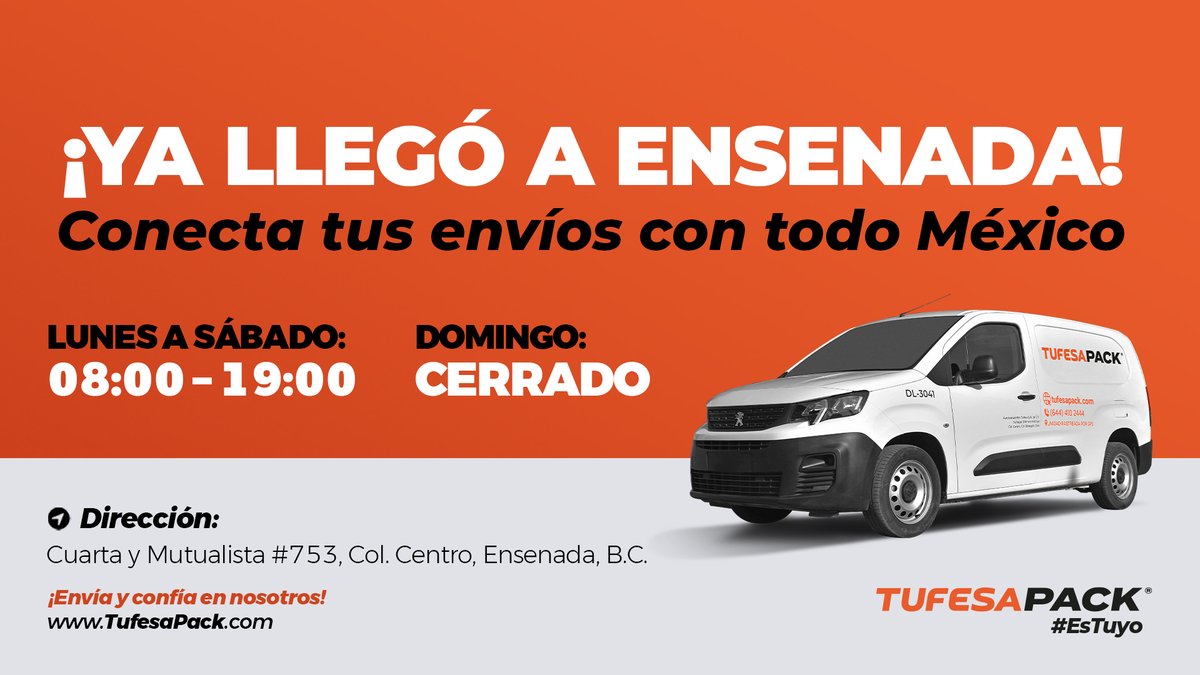 📦 ¡Ensenada ya está en ruta con #TUFESAPACK!
Cuéntanos 👇
¿Qué necesitas enviar o desde qué ciudad quieres recibir tu paquete? 🚚
📍 Cuarta y Mutualista #753, Col. Centro, Ensenada, B.C.
🕗 Lun–Sáb 8:00 a 19:00 h
#EsTuyo #AdivinaElDestino #TUFESAPACKEnsenada