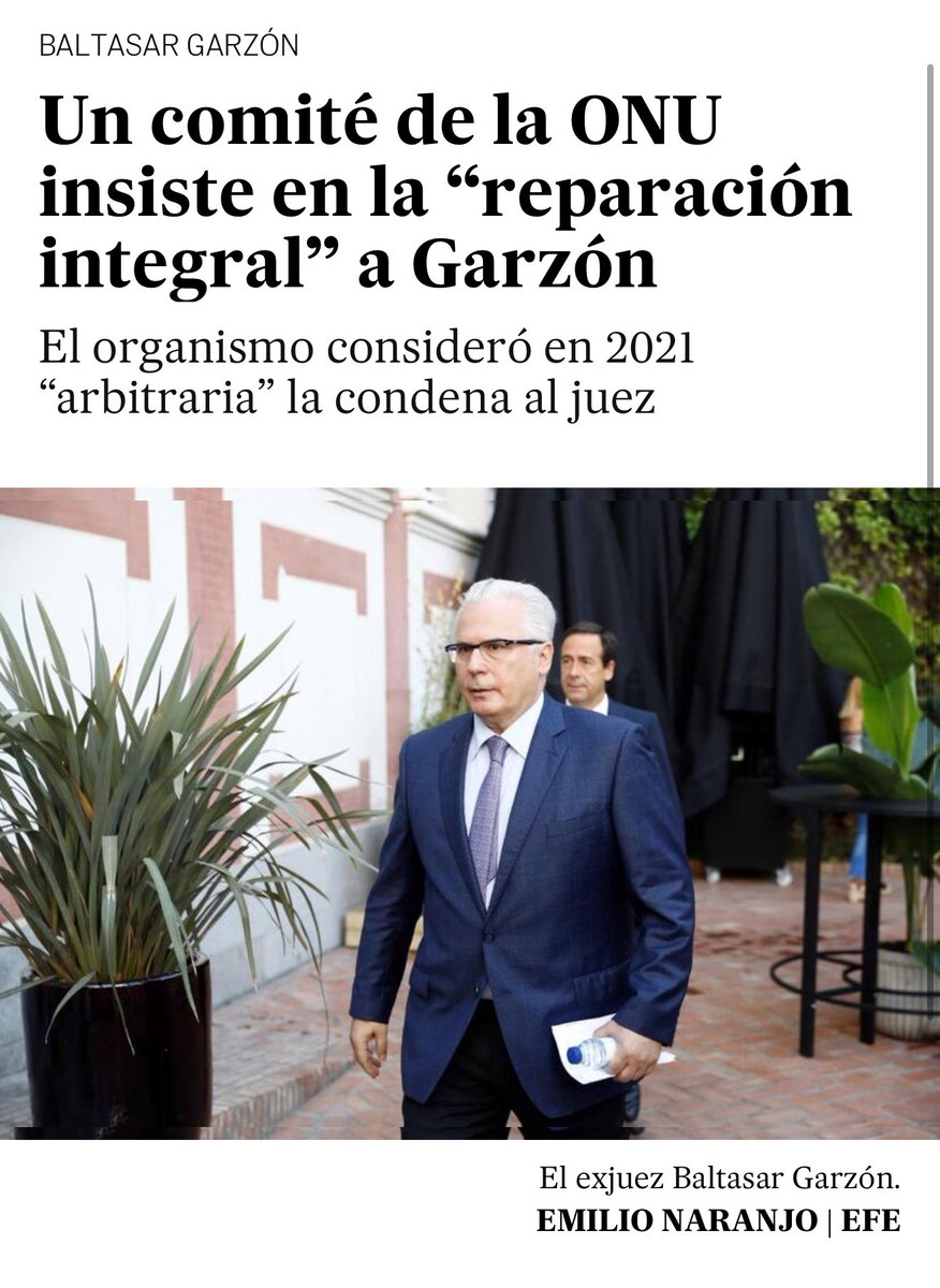 crispmarcote's tweet image. Yo ni me lo pensaba. Lo ha pedido hasta la ONU. 

El Comité de Derechos Humanos de la ONU dictaminó, en agosto de 2021, que la condena contra el juez de la Audiencia Nacional Baltasar Garzón por las escuchas del caso Gürtel, por la que fue inhabilitado y apartado de la…