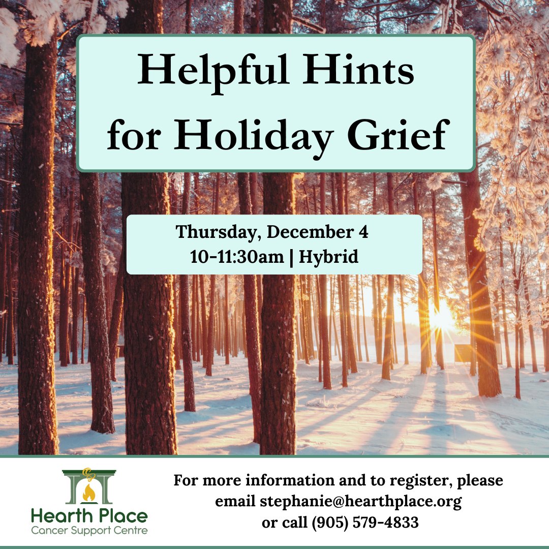 This festive season may be the first, or one of many, that you are facing without your loved one. Trying to compromise between your needs and those of others is difficult. Join Avery as she shares helpful and healing strategies for the holiday season.
hearthplace.org