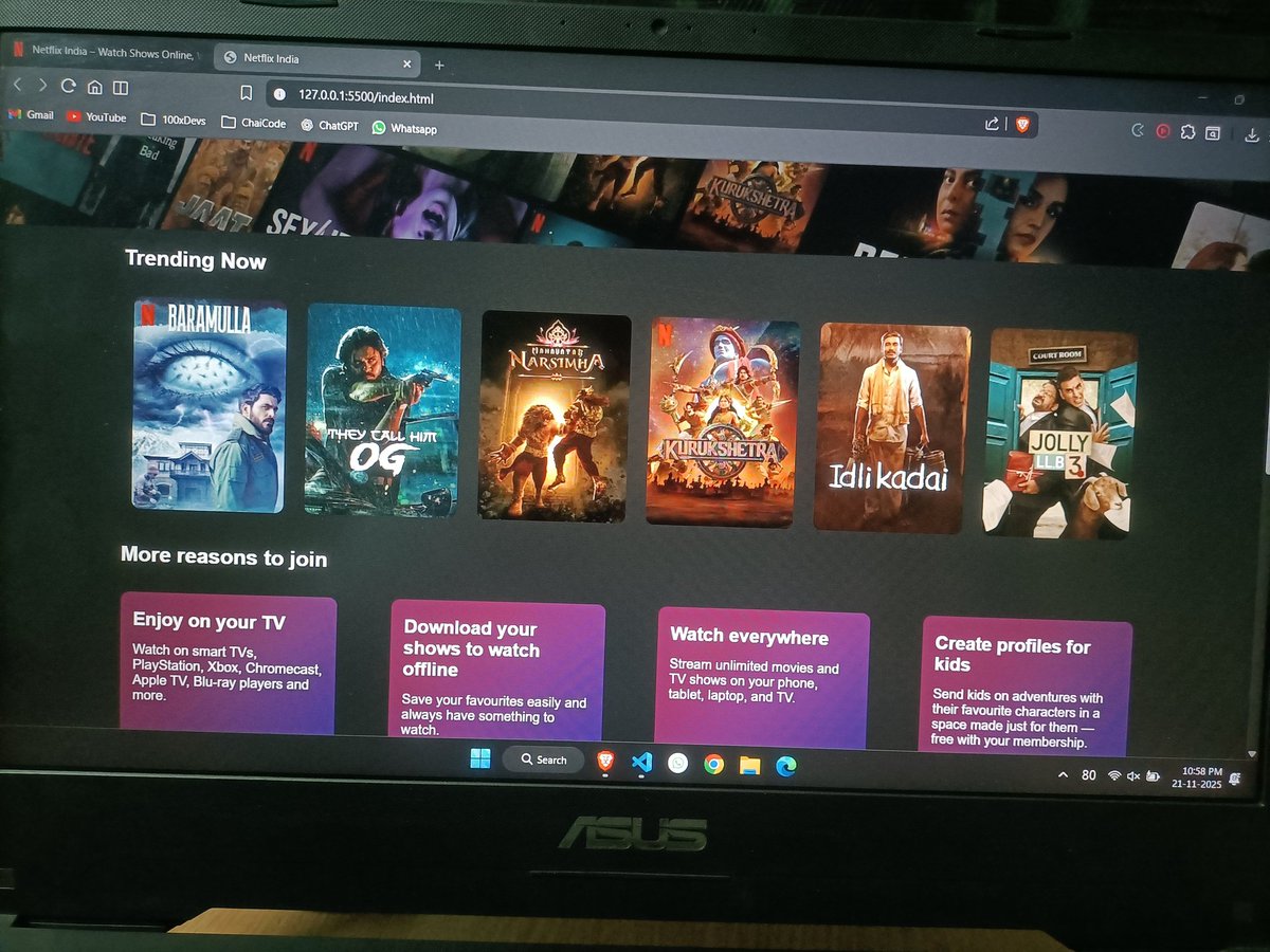 developer_ishan's tweet image. Day 6 of #100daysofcode

• Created the landing page of @NetflixIndia using HTML and CSS

Feeling confident after practice without the help of AI 💪