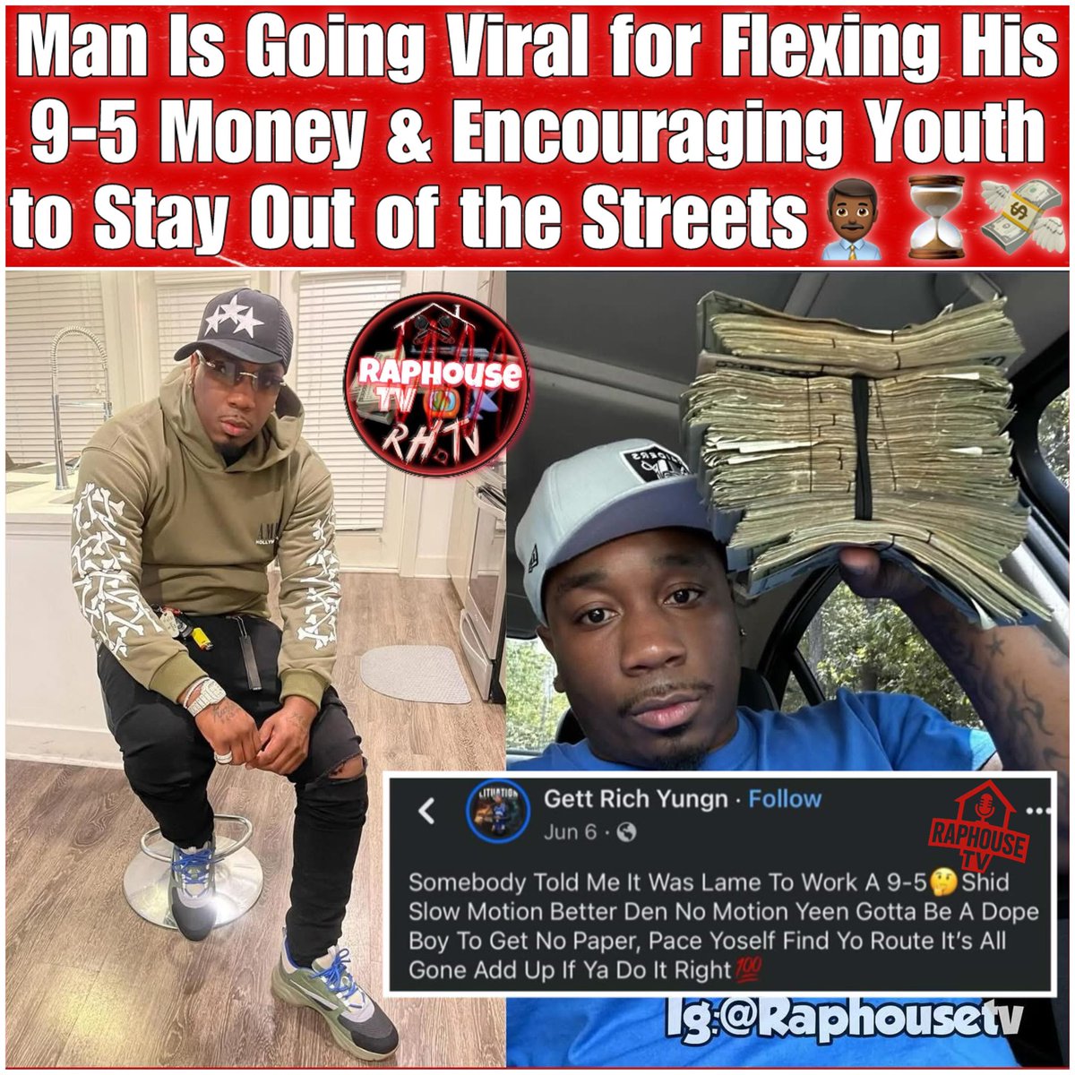 raphousetv2's tweet image. Man Is Going Viral for Flexing His 9-5 Money &amp;amp; Encouraging Youth to Stay Out of the Streets. 💯💸