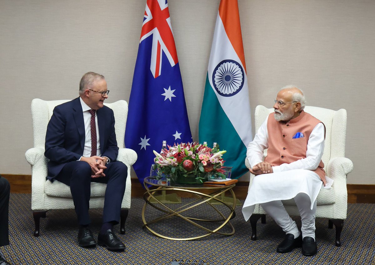 narendramodi's tweet image. Had a very good meeting with PM Albanese of Australia. This year, the strategic partnership between our nations completes 5 years and these years have witnessed transformative outcomes that have deepened our cooperation. 

During our talks today, emphasised three key sectors,…