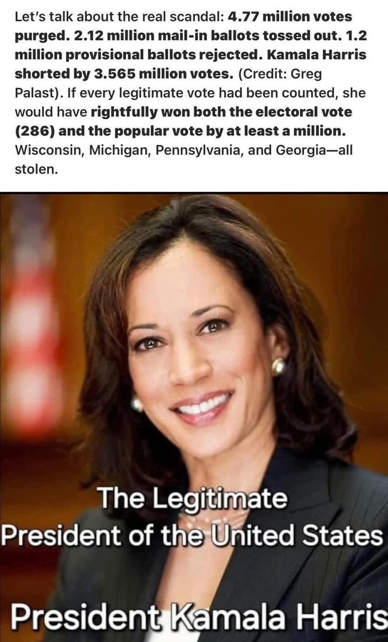 talkatone2016's tweet photo. Evidence Kamala Harris Won the 2024 Election:
All of Trump's Pardons are Null & Void.
All of Trump's Cabinet Appointments are Null & Void.
All of Trump's Executive Orders are Null & Void.
Every Bill Trump Signed into Law is Null & Void.
#LockTrumpUp
#LockMuskUp
#SeizeTrumpsAssets https://t.co/pDYq6JsYhT