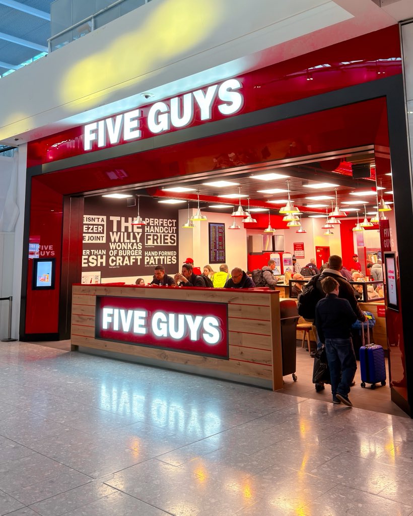 UB1UB2's tweet image. Heathrow Terminal 5 is the very first airport in Europe to get a Five Guys!