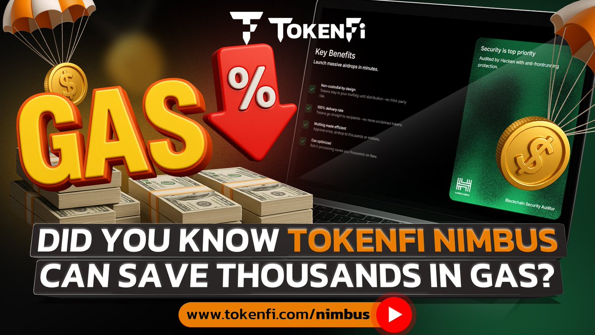 Did you know TokenFi Nimbus can save thousands in gas?

Its automatic batch optimization dramatically reduces costs during large distributions, making airdrops cheaper and cleaner.