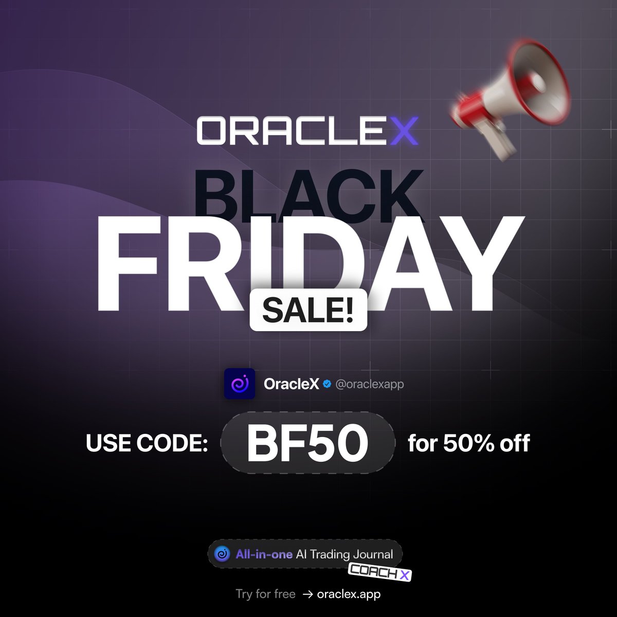 OracleX — All-in-one AI Trading Journal

HUGE Black Friday Sale!

USE CODE: ‘BF50’ for 50% off