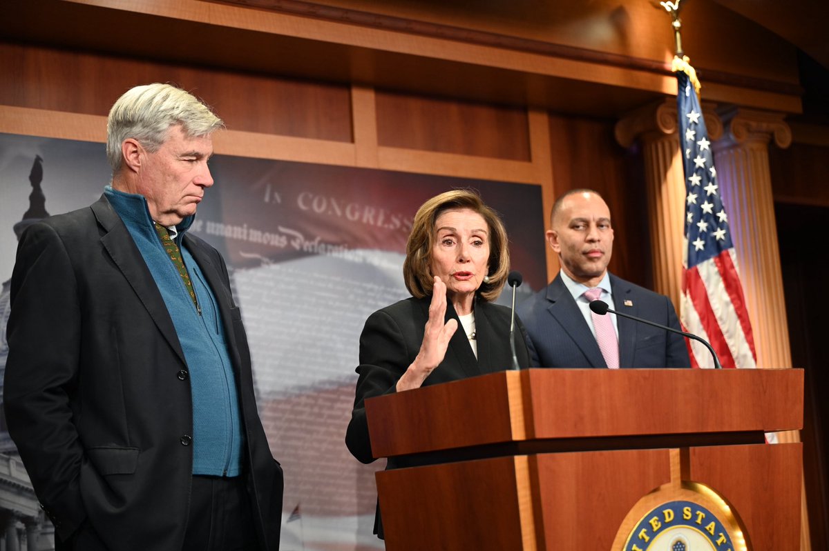 SpeakerPelosi's tweet image. The climate crisis demands urgent action. Yet the Trump Administration continues to ignore science, abandon our commitments and leave communities to suffer.
 
Standing with @SenWhitehouse and @RepJeffries we made it clear that America must lead the world—not walk away from it.