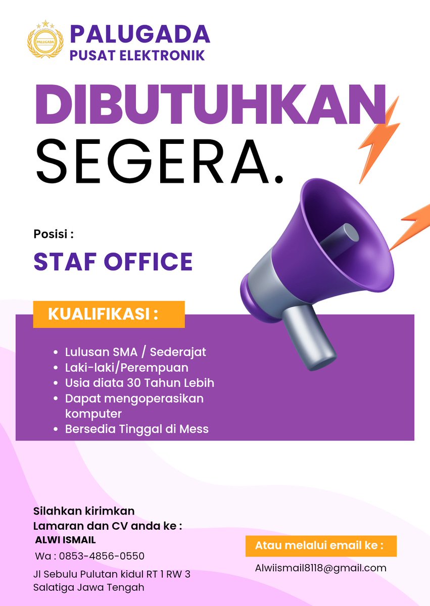 bangalwi_acn's tweet image. Selamat Malam semua dibutuhkan segera.!
Lowongan Pekerjaan
Driver, Staf Office, SPG, Digital Marketing 
Penempatan 
Jl Sebulu Pulutan kidul RT 1 RW 3 Salatiga Jawa Tengah
Dan 
Jl Godean raya km 6 no 58 Demak ijo Sleman Yogyakarta
#OpenHiring #loker #lowongankerja
@Loker_Salatiga