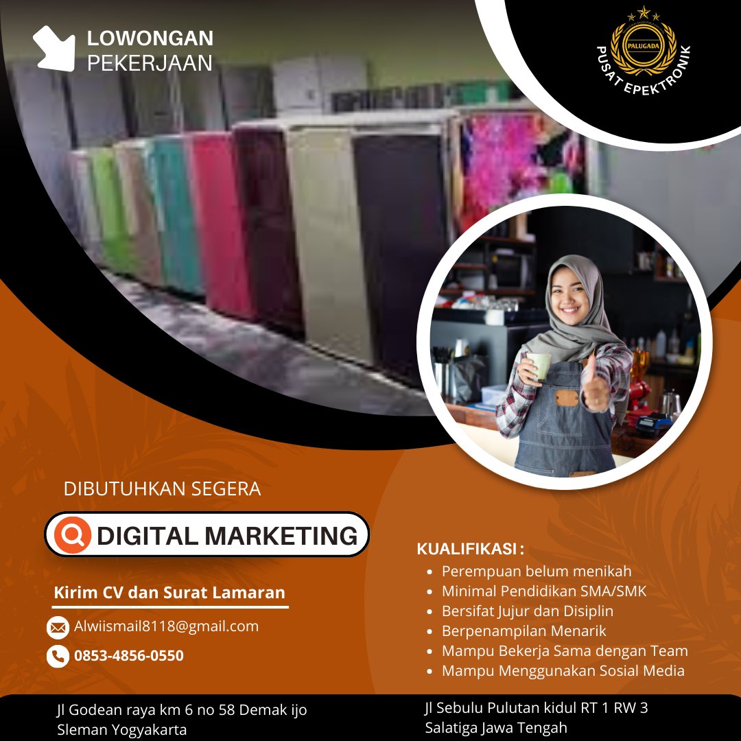 bangalwi_acn's tweet image. Selamat Malam semua dibutuhkan segera.!
Lowongan Pekerjaan
Driver, Staf Office, SPG, Digital Marketing 
Penempatan 
Jl Sebulu Pulutan kidul RT 1 RW 3 Salatiga Jawa Tengah
Dan 
Jl Godean raya km 6 no 58 Demak ijo Sleman Yogyakarta
#OpenHiring #loker #lowongankerja
@Loker_Salatiga