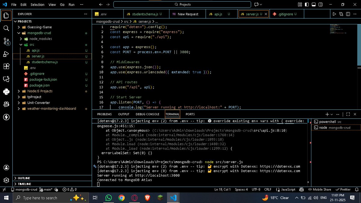 Kamal_M_B's tweet image. Implemented the backend today!

Built full CRUD with Node.js, Express, Mongoose, and MongoDB Atlas,  everything running perfectly.

Will work on a simple frontend + deployment tomorrow.

#fullstackwebdevelopment #skillupwithgfg #nationskillup @geeksforgeeks