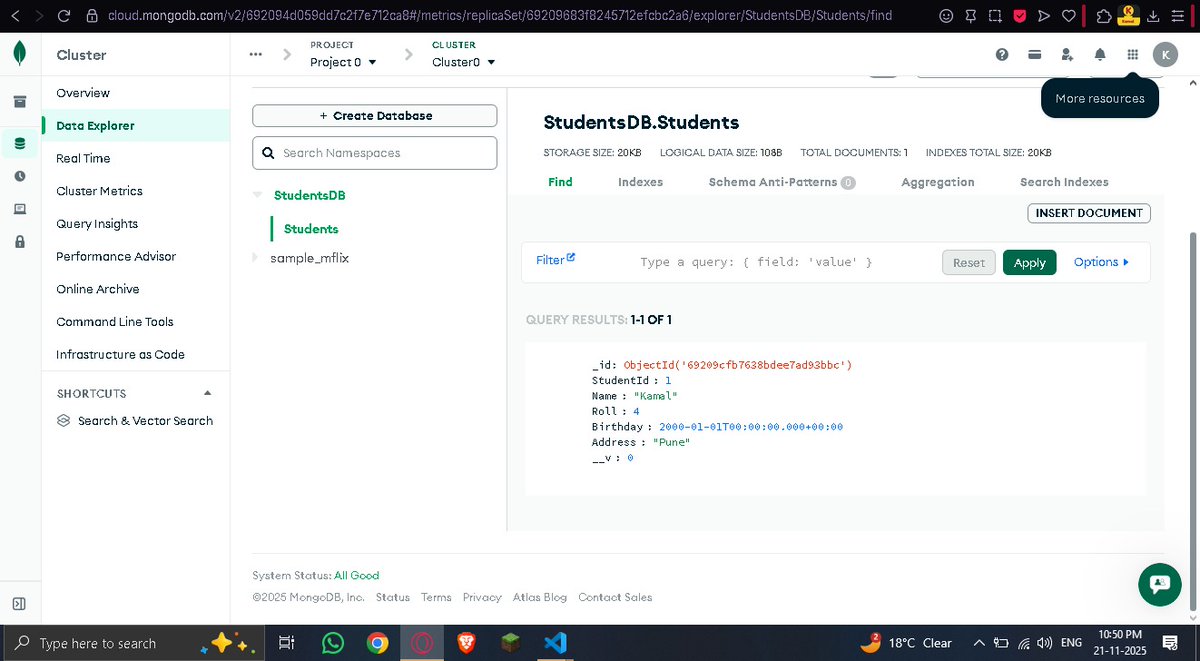 Kamal_M_B's tweet image. Implemented the backend today!

Built full CRUD with Node.js, Express, Mongoose, and MongoDB Atlas,  everything running perfectly.

Will work on a simple frontend + deployment tomorrow.

#fullstackwebdevelopment #skillupwithgfg #nationskillup @geeksforgeeks