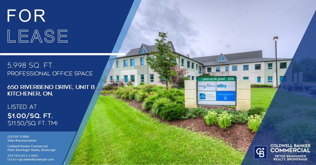 CBPBRCommercial's tweet image. FOR LEASE: PROFESSIONAL OFFICE
📍650 Riverbend Drive, Unit B | Kitchener, ON.  

…okerage-kitchener-on.cbcworldwide.com/properties/J3T…

 #KitchenerRealEstate #OfficeForLease #ProfessionalSpace #LeaseNow #KitchenerOffice #WaterlooRegion #OfficeSpaceForLease