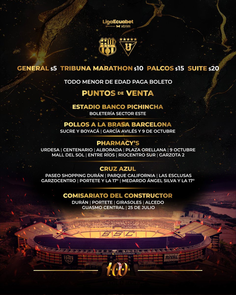 ¡ESTE DOMINGO VOLVEMOS AL ESTADIO BANCO PICHINCHA! 💛

Boletos a la venta para <a href="/sociosbsc/">SOCIOS BSC</a> e hinchas en los puntos oficiales 🎟

Detalles: barcelonasc.com.ec/2025/11/19/ven…

#BSCvsLDUQ | #LigaEcuabet 
#BarcelonaSomosTodos