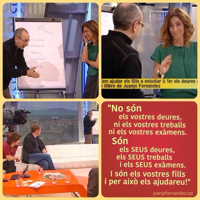 juanjofdezsola's tweet photo. Fa 8 anys vam riure molt amb la @HelenaGMelero i l'@emparmoliner parlant de #deures, a propòsit del meu llibre "Com Ajudar els Fills a Estudiar (i fer els deures del col·le!)" 👉 https://t.co/fMSiJFgpWi El Programa de 8 punts que hi proposo segueix vigent...també ara, amb la #IA! https://t.co/rLNRH7ny5b