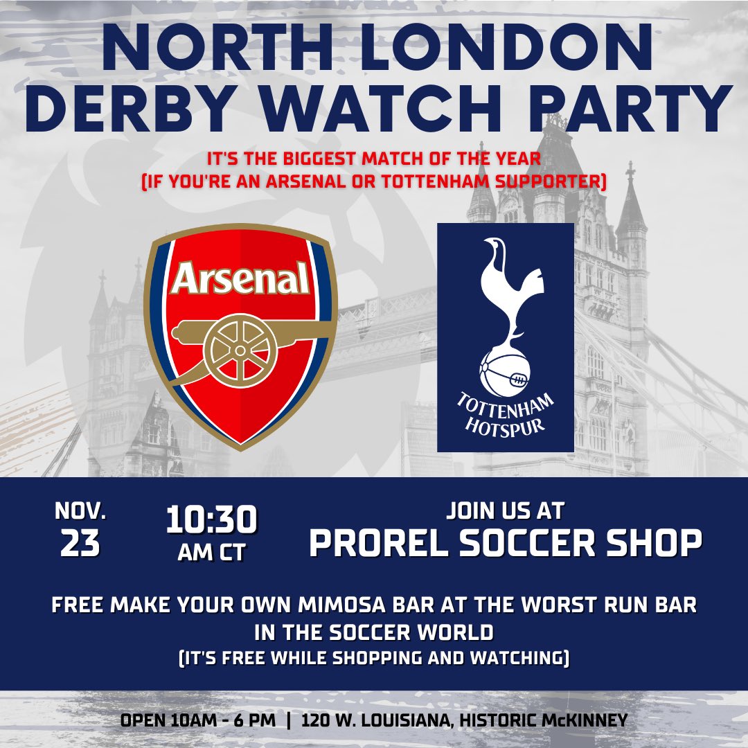 ProRelShop's tweet image. Join us at ProRel Soccer Shop for Borth London Derby on Sunday..: