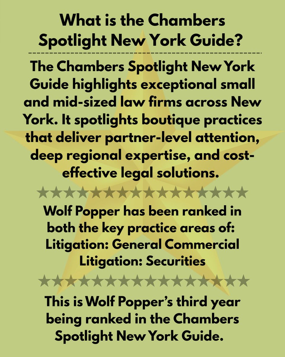 Wolf Popper is pleased to announce our inclusion in the 2026 New York Chambers Spotlight Guide, marking our third consecutive year receiving this distinction!
#ChambersAndPartners #LawFirm