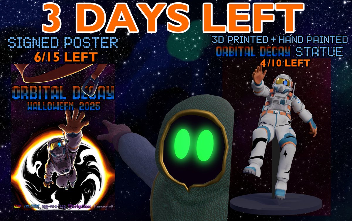 True_Creature's tweet image. 3 DAYS REMAIN for anyone interested in getting a hand written postcard, signed A2 poster or 3D Printed + Hand Painted Statue of my Halloween Model this year
