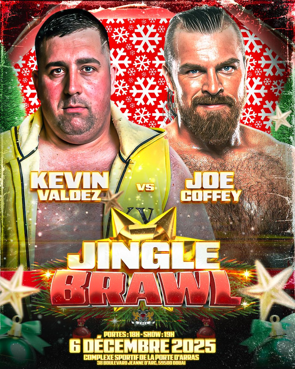 🎄 JINGLE BRAWL 🎄

Joe Coffey fera-t-il un début gagnant à la CACC ?
Ou Kevin Valdez poursuivra-t-il sa série de victoires ⁉️

Réponse le 6 décembre 🎄

🎟️ my.weezevent.com/cacc-jingle-br…
