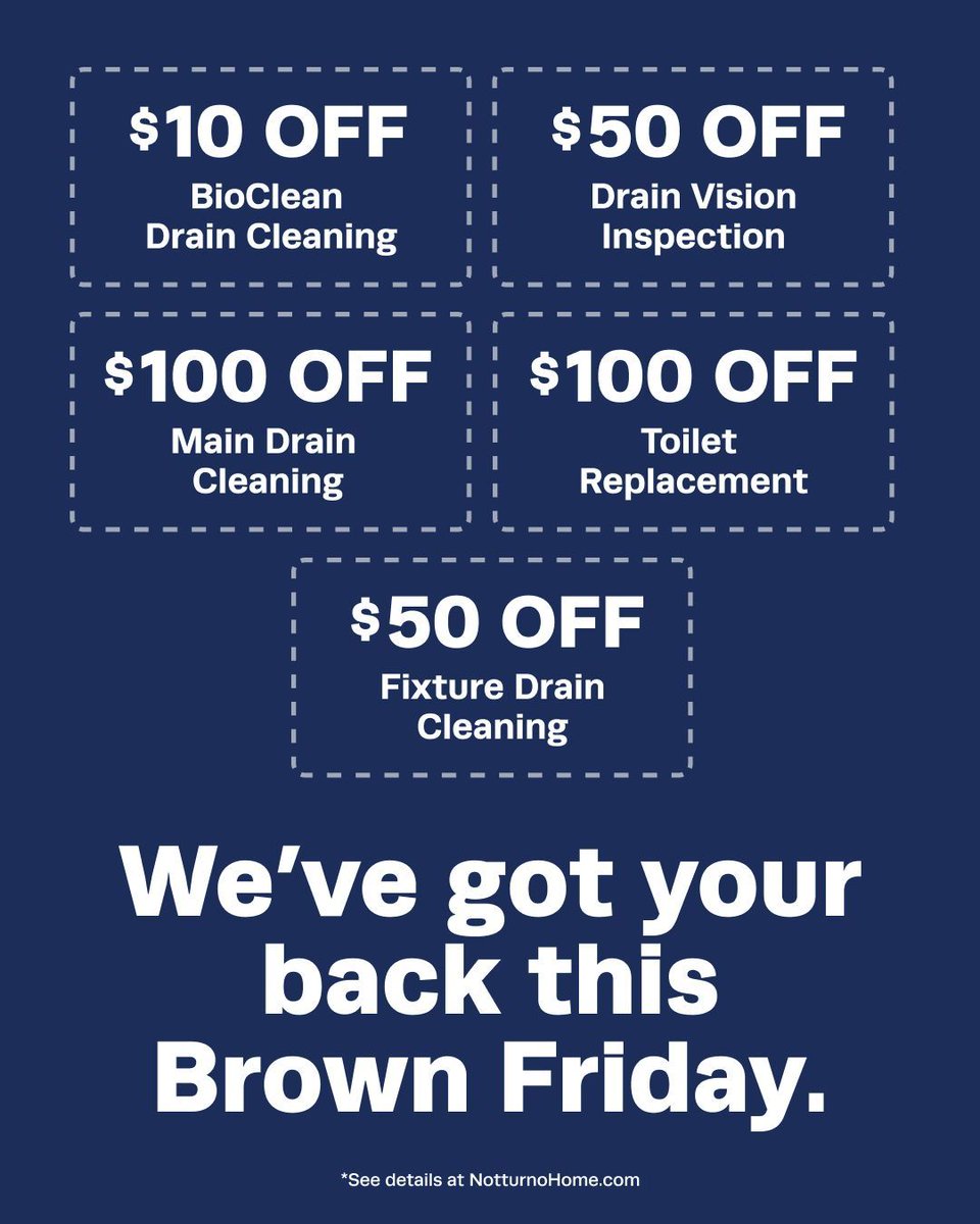 NotturnoHome's tweet image. Go from "oh s***" to "no s***" with the help of Notturno's expert plumbers. Swipe to see how we've got you covered this Brown Friday with our plumbing and drain cleaning deals.

📞 508-306-8625

#CompleteHomeComfortCompany #NotturnoHomeServices #AC #HomeMaintenance #HVAC