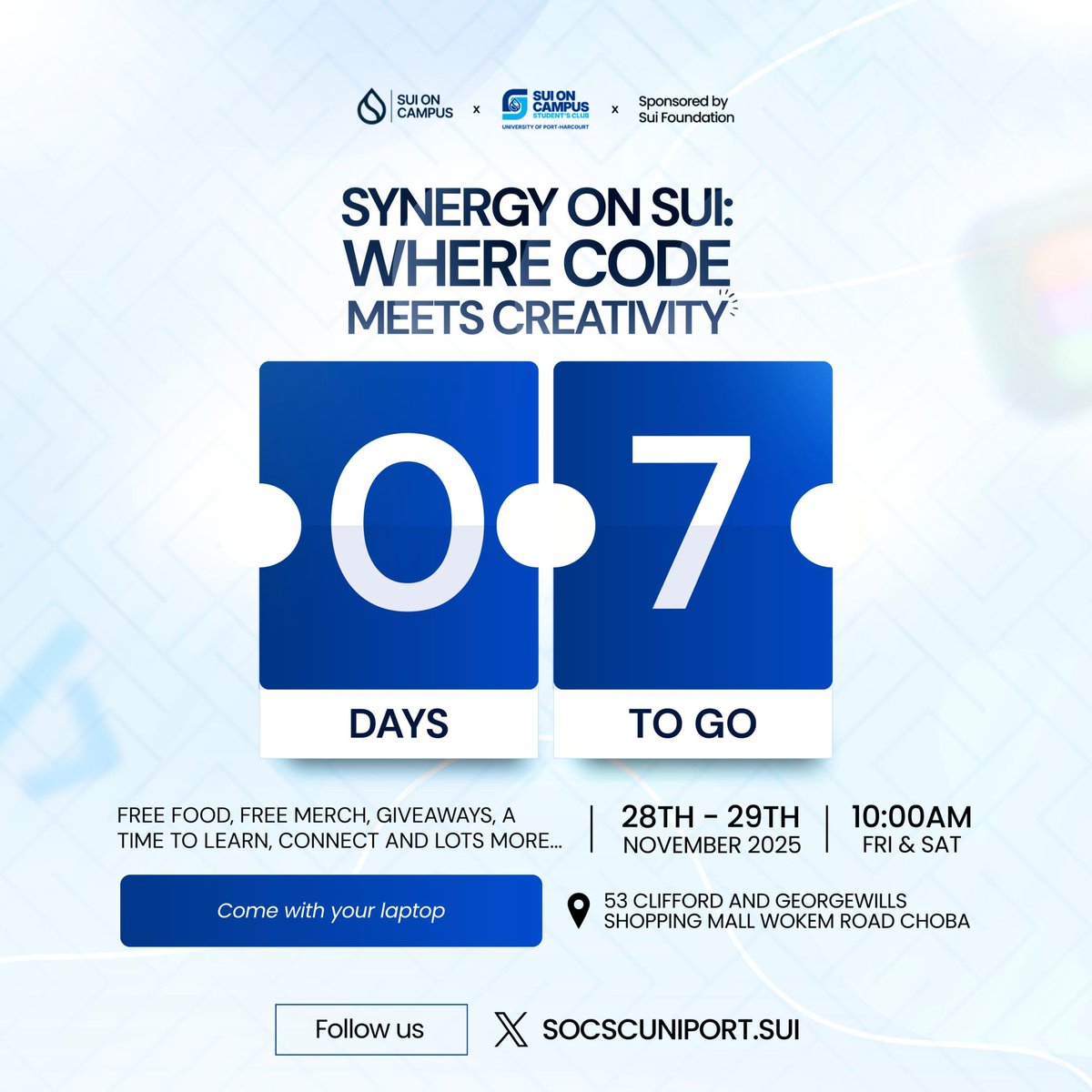 socscuniport's tweet image. 7 Days to Go🔥

Our amazing technical workshop is just 7 days from today, 

You can&apos;t afford to miss this wonderful experience of , learning, networking , fun and building team momentum✨

Register now👇
luma.com/zg2f6a3c

Stay tuned🔥