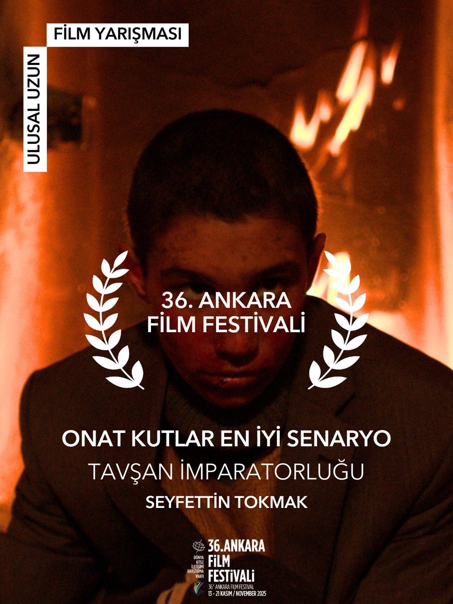 AnkaraUFF's tweet image. #AnkaraFF2025 Ulusal Uzun Film Yarışması “Onat Kutlar En İyi Senaryo Ödülü”: SEYFETTİN TOKMAK (Tavşan İmparatorluğu)

#36AnkaraFF @seyfocus 🏆