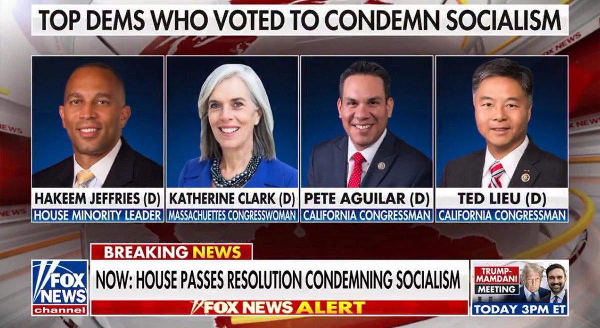 Right after AOC and Mamdani said it wasn't the right time to challenge Jeffries, the Minority Leader himself led the House Democrats in joining with the GOP to "condemn socialism" in a clear attempt to kneecap Mamdani AND the people of NYC ahead of a meeting with Trump