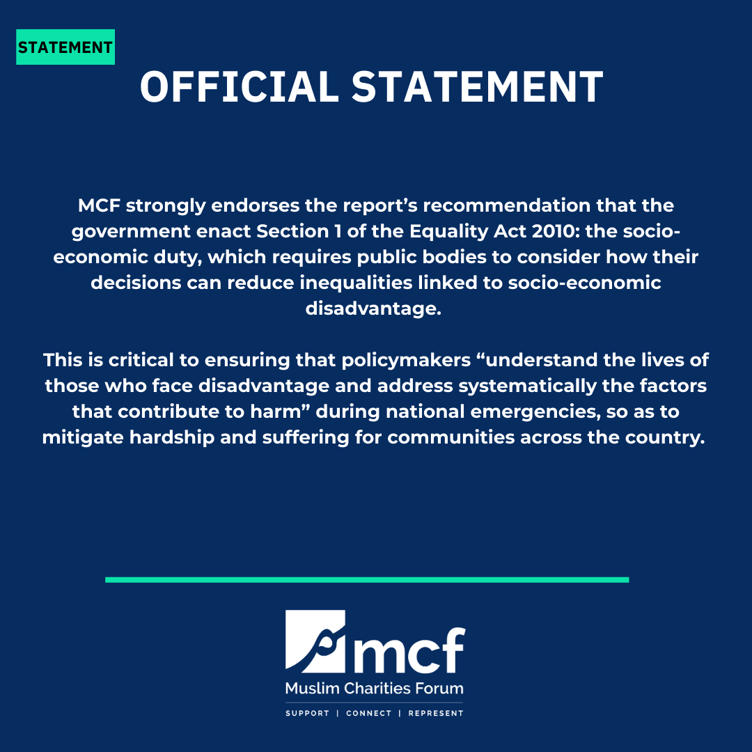 MCF official statement on the findings of the latest UK #Covid19 Inquiry Report. Full statement can also be found on our website at muslimcharitiesforum.org.uk