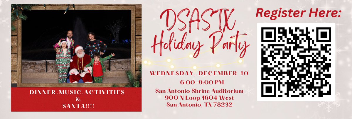 It's Fri-yay and for many the start of a holiday break. This is your reminder to register for the upcoming DSASTX Holiday Party. We have some special appearances lined up, food, dancing and more! Deadline to register is Thursday, Dec. 4 at noon. ow.ly/ljEu50XvWpv