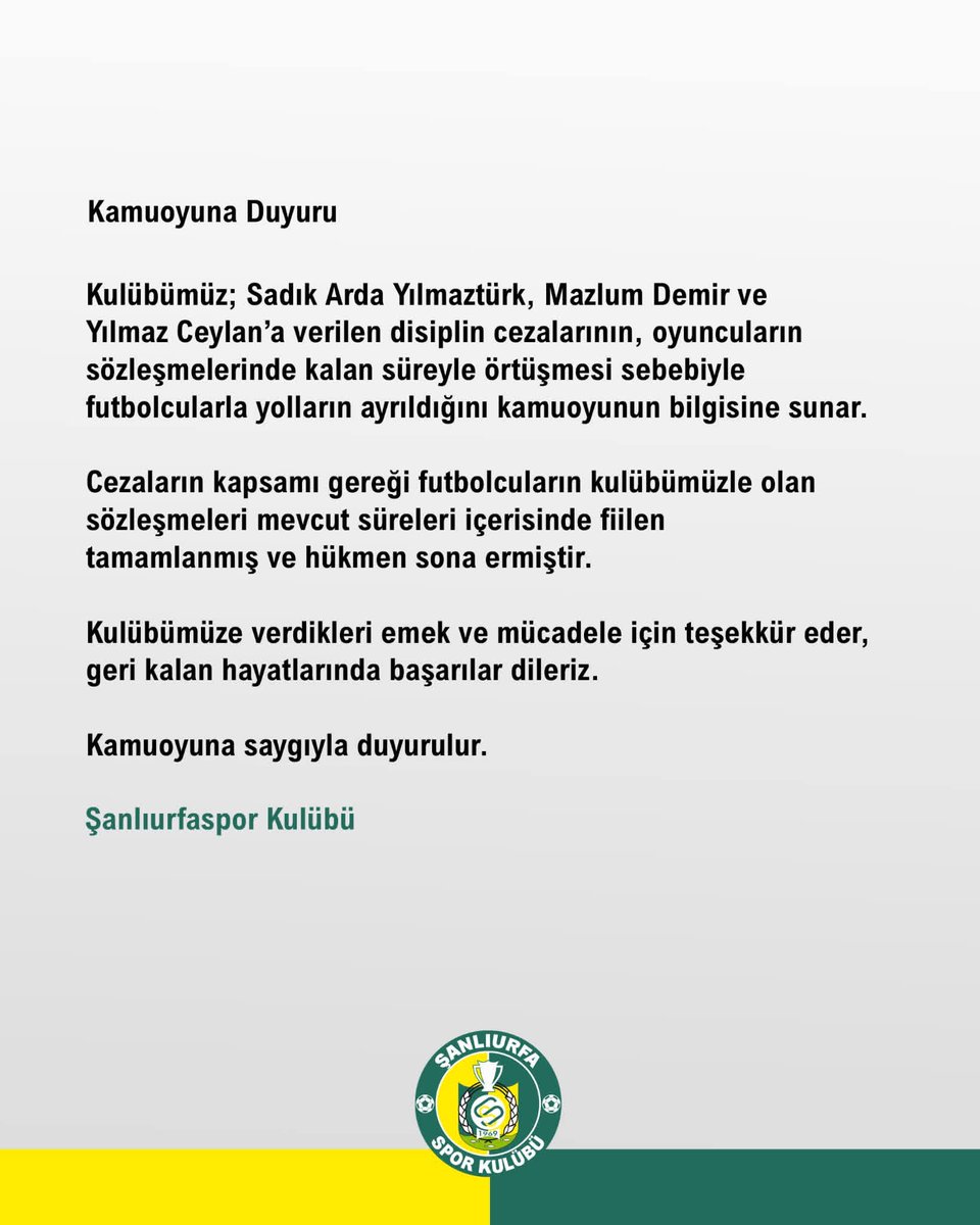 3 futbolcu'yla yollar ayrıldı.