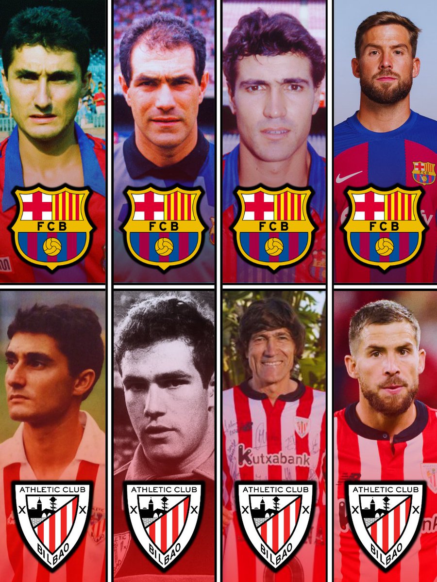 AgenteLibre_dig's tweet image. 𝐕𝐄𝐒𝐓𝐈𝐃𝐎𝐒 𝐃𝐄 𝐀𝐌𝐁𝐎𝐒 𝐂𝐎𝐋𝐎𝐑𝐄𝐒 🚨⚔

De San Mamés al Camp Nou, varios protagonistas han defendido dos camisetas históricas 🦁🔵🔴:

🔹 Ernesto Valverde
🔹 Andoni Zubizarreta
🔹 Julio Salinas
🔹 Iñigo Martínez

¿Recuerdas más futbolistas que jugaran en Barça y…