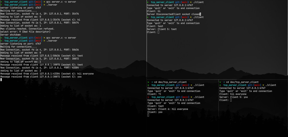476Aman72974's tweet image. Implemented concurrency maximum five users can communicate ,used select() for now.

#socketprogramming #c