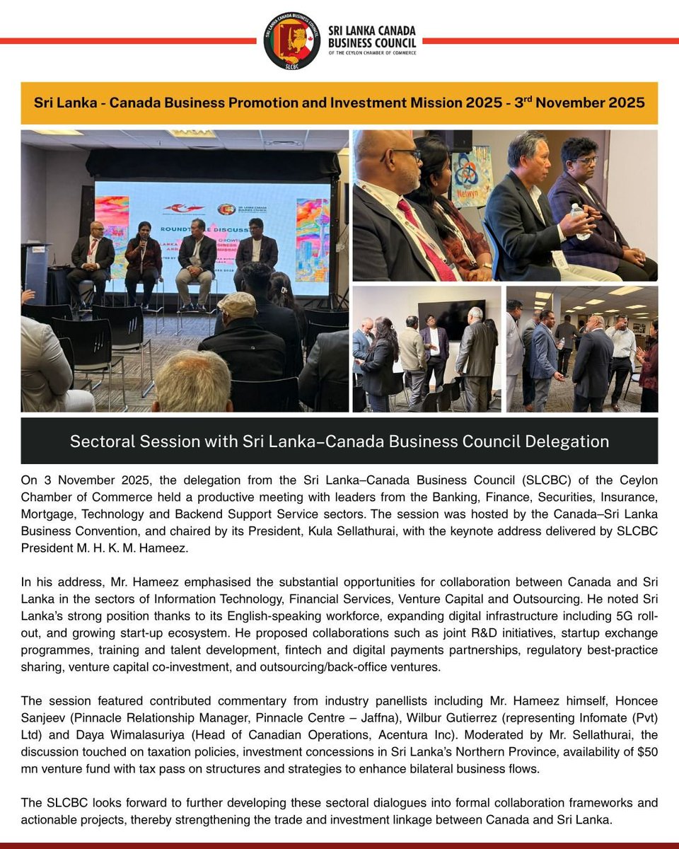 theslcbc's tweet photo. Sectoral Session with Sri Lanka–Canada Business Council Delegation

#SLCBC #Canada #Toronto #SriLanka #BusinessCouncil #Delegation #BusinessMission #Investment #BilateralTies #Trade #BusinessOpportunities https://t.co/QadyWL1q5p