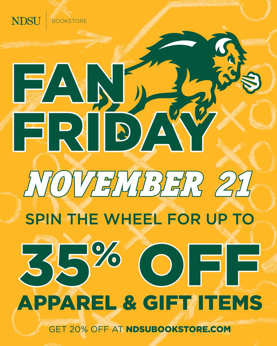 Today is the FINAL FAN FRIDAY! We're celebrating the only way we know how - with spinning the wheel 🤘

Stop by in-store to win UP TO 35% off your purchase!

Online customers can save at ndsubookstore.com 💻
