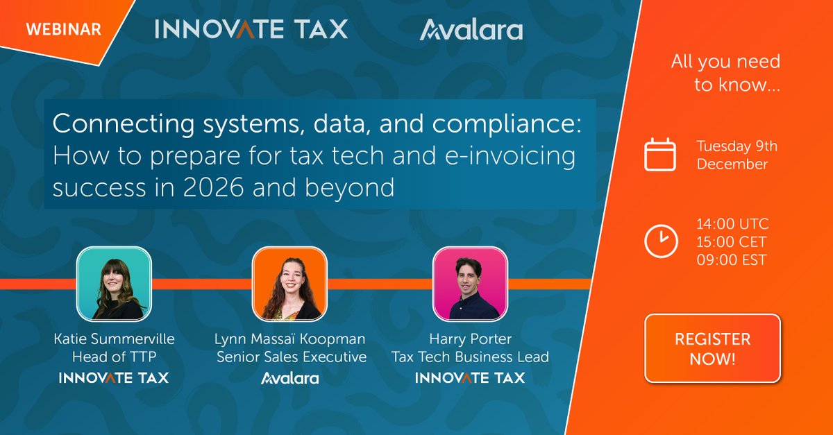 innovatetax's tweet image. Global e-invoicing mandates are accelerating fast - are you ready? 

Join experts from @Innovate Tax and @avalara  as we host an insightful session for Oracle users exploring what&apos;s ahead in 2026 and beyond.

Register now - events.teams.microsoft.com/event/714fa214…
#Oracle #einvoicing