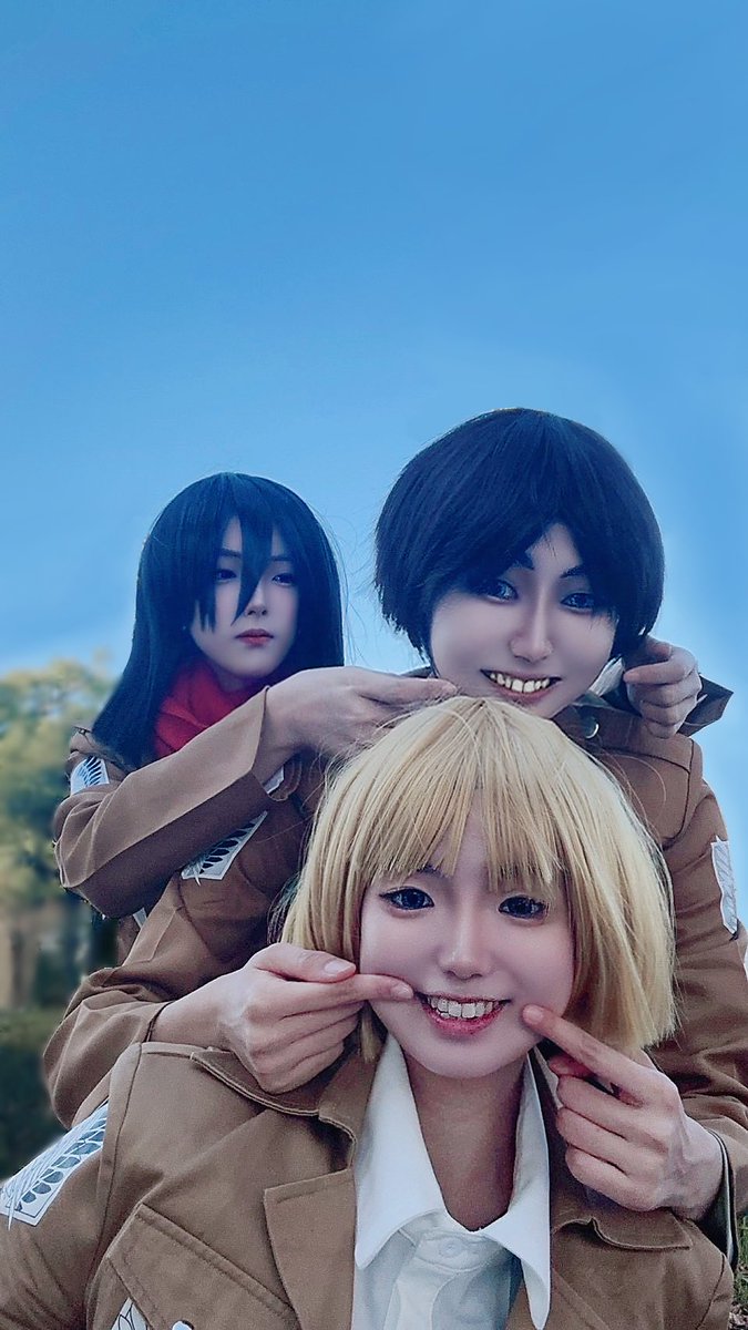 ⚠cosplay⚠キャラ崩壊

　　ー　平和な世界　ー

エレン（テル）
ミカサ（<a href="/888hatimiii/">888</a> ）
アルミン（<a href="/Shi2uo2/">シズ</a> ）

＃富士コス
 #cospaly
