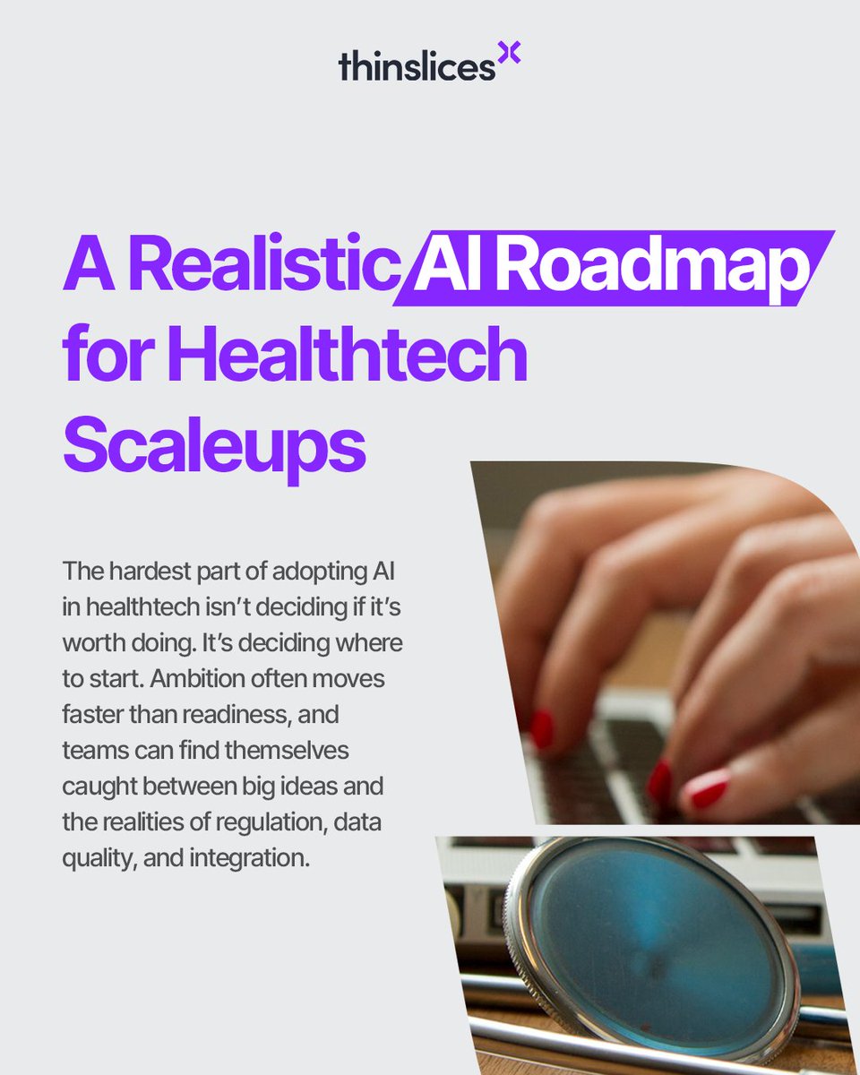 thinslices's tweet image. Building AI in healthtech isn’t hard because of the tech. It’s hard because of the context. This roadmap helps scaleups navigate that complexity, phase by phase. hubs.li/Q03Tc76N0