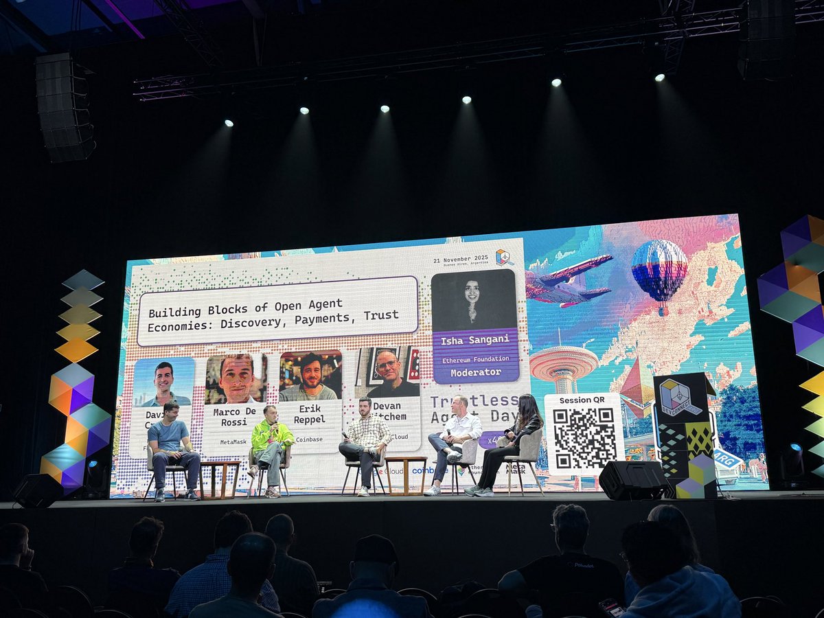 Praxis_Protocol's tweet image. Trustless Agent Day kicks off with the strongest crew on stage! 

@marco_derossi | co-author erc-8004
@DavideCrapis | co-author erc-8004
@programmer | creator x402
@mitchem | google web3
Isha Sangani | ethereum foundation

Today is going to be great 🔥

PRAXIS