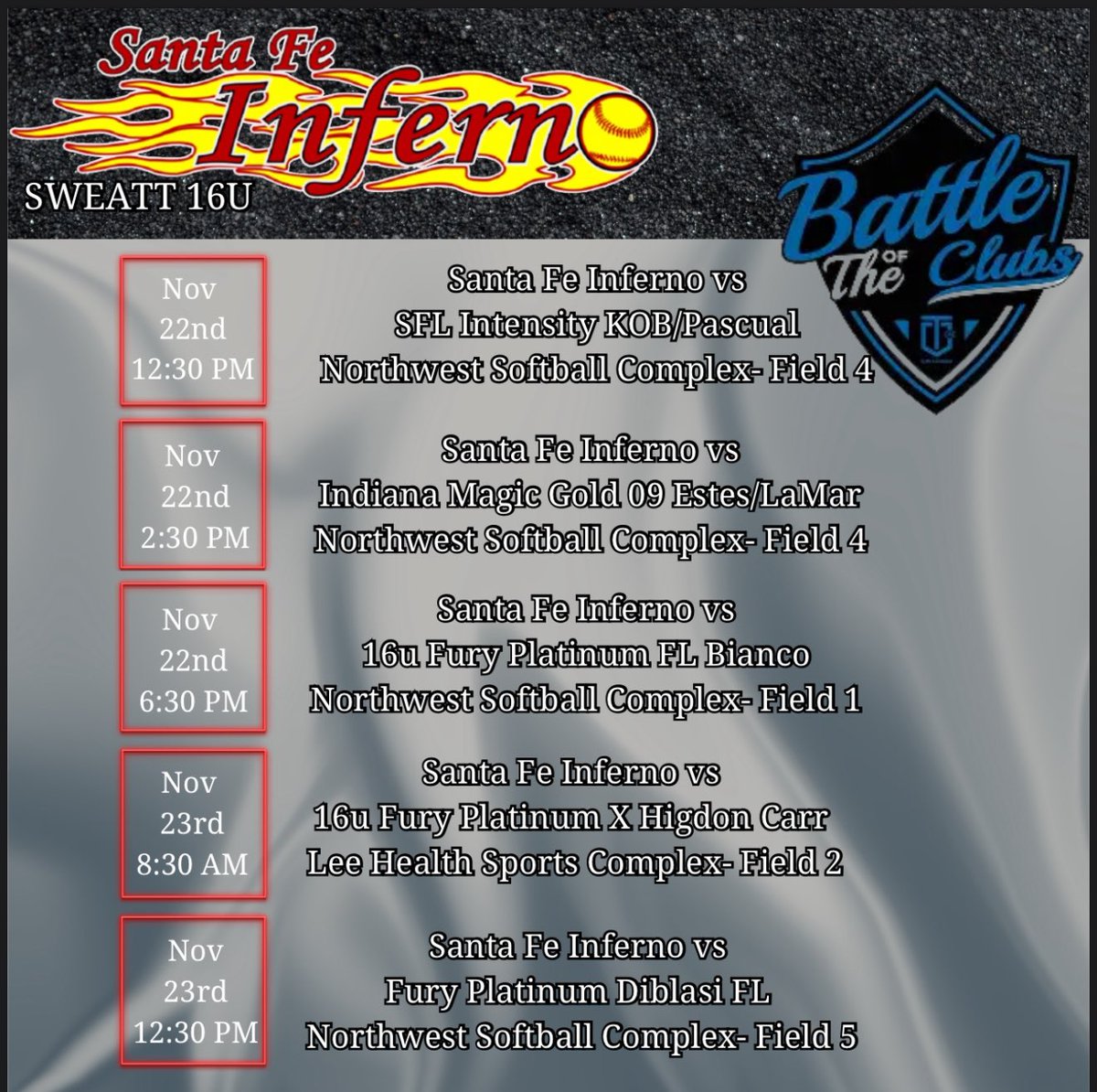 MackenzieFish65's tweet photo. Battle of the clubs this weekend! I’m going to be guesting with @infernosweatt come check us out!!
#inferno #fish

@FeNowling 
@SFInferno28_29 
@sfinferno27_28 
@coachkelsid 
@AllyneClark 
@ERAUSoftball 
@SaintLeoSB 
@UWFSoftball 
@CoachJStan 
@FloridaTechSB 
@FIUSoftball https://t.co/cUToDG8RxS