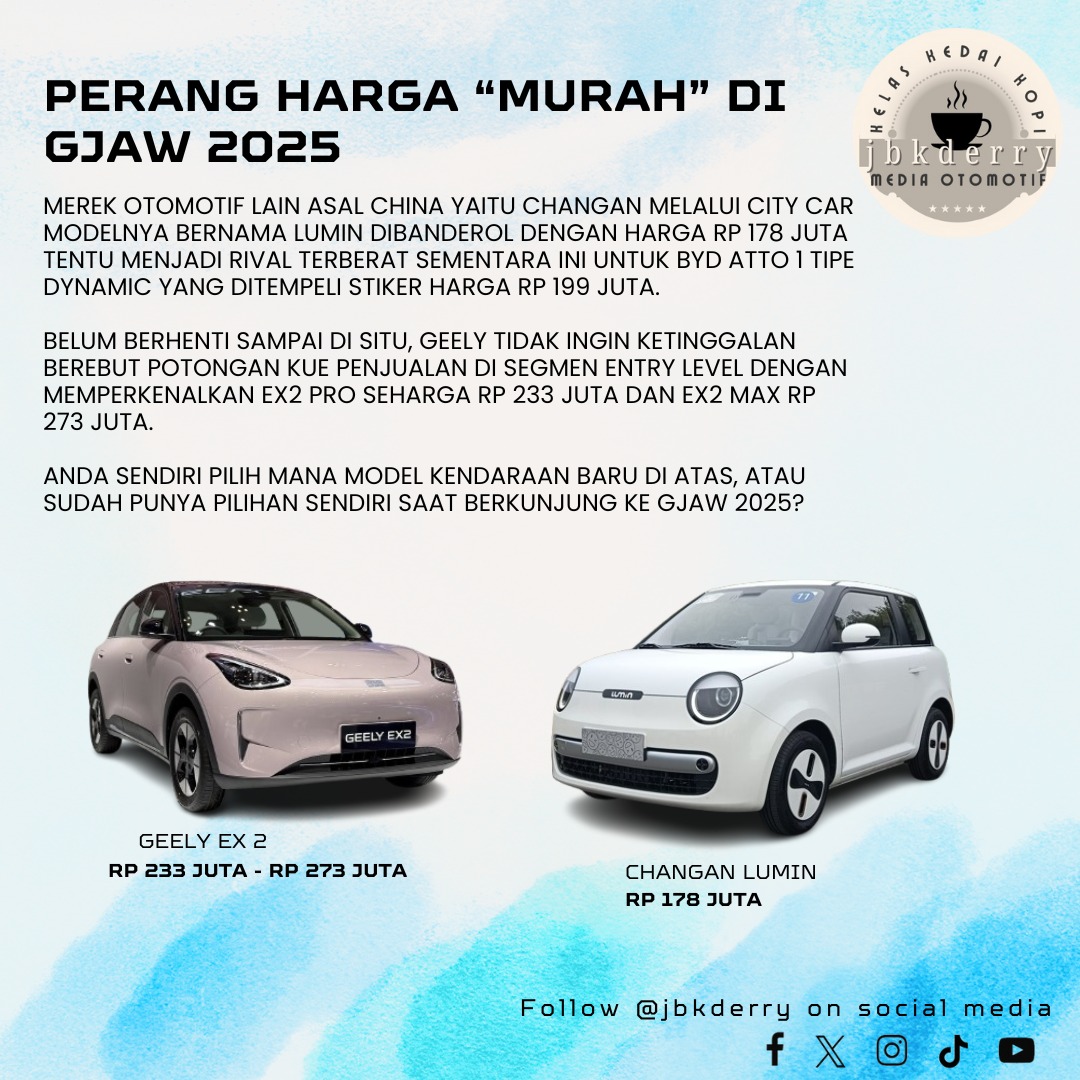 Buat Anda yang tengah menimbang membeli mobil baru jelang akhir tahun 2025, dengan harga relatif terjangkau dan masuk kategori ramah tabungan ada baiknya hadir di event Gaikindo Jakarta Auto Week (GJAW) 2025 yang berlangsung di ICE-BSD 21 - 30 November. 

#GJAW2025
