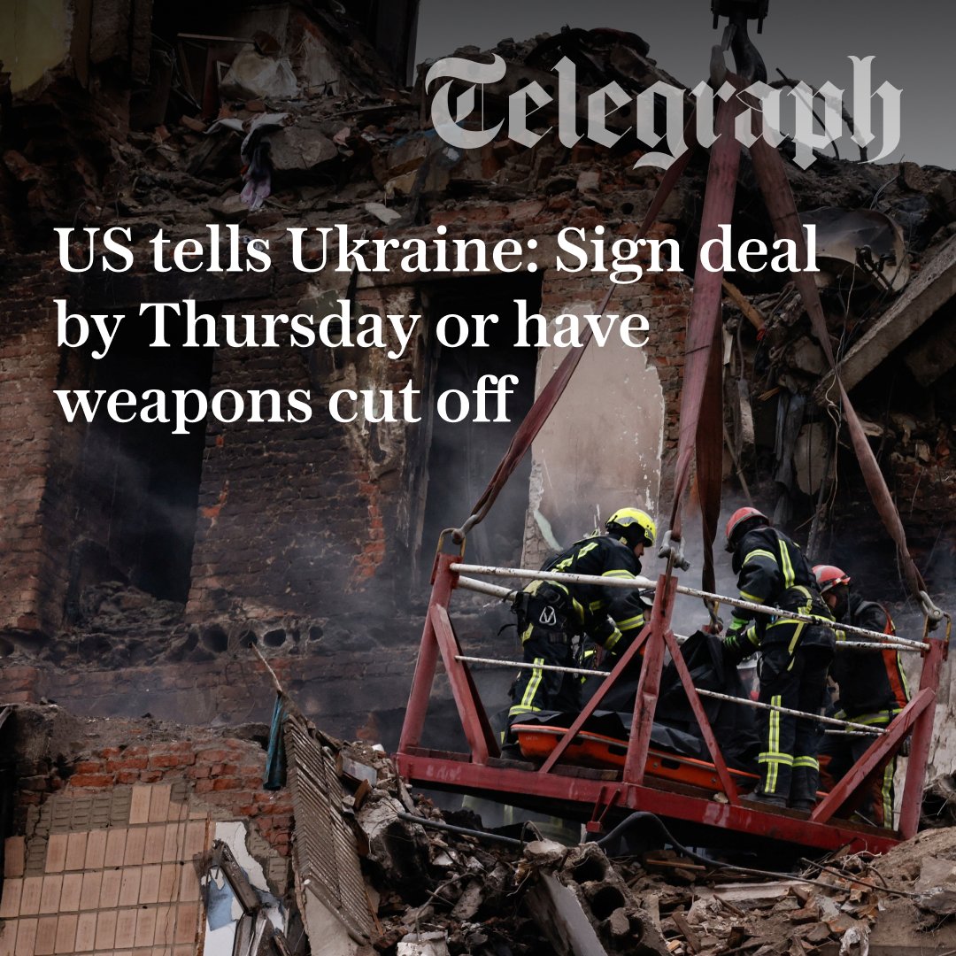 🔴 The United States has threatened to cut off weapons and intelligence to Ukraine unless it signs Donald Trump’s peace deal by next Thursday

Follow the latest ⬇️
telegraph.co.uk/world-news/202…