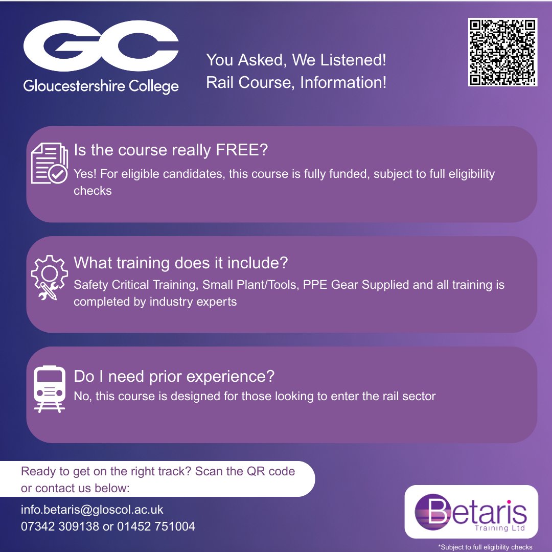 betaristraining's tweet image. You have been asking fantastic questions about our FREE* Rail Courses, and we are here to clear up any queries.

#RailEngineering  #FreeTraining  #GuaranteedInterview #FutureInRail #EducationForAll #AskMeAnything #FAQ