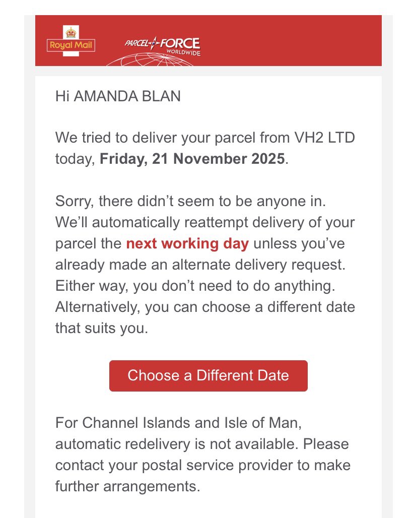 mandablan's tweet photo. Liars @RoyalMail I’m sat in the house. If you did actually attempt to deliver it you clearly didn’t use the doorbell / door knocker. Am I expected to sit on the doorstep awaiting your sainted arrival? https://t.co/MXJxmBl84P