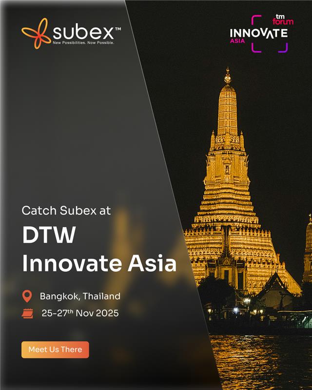 After an incredible User Conference, Subex is now headed to Bangkok, Thailand for DTW Innovate Asia. 

We are coming to Innovate Asia with an AI-native, intent-driven vision for telecom – making way for every growth pathway conversations to be Fearless, Seamless, and Fraud-Free.