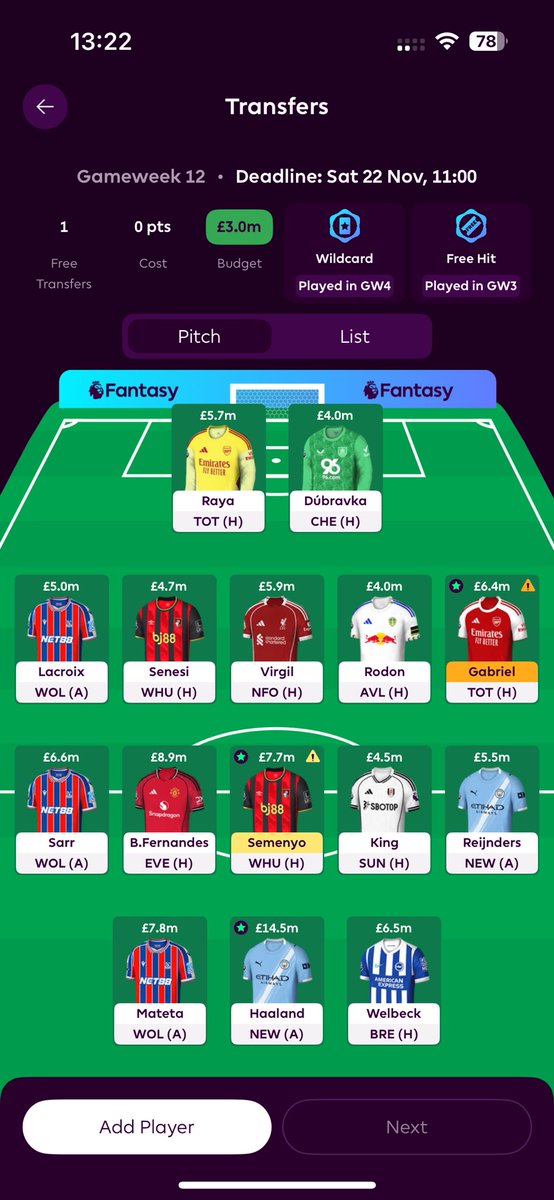 jakupil12's tweet photo. @FPLMattW Am i crazy for planning to use my 1 ft on reijnders before his drop. Seeing as semenyo and gabriel price drop dont effect me and also i see semenyo playing tmrw? https://t.co/mYPRAbAlPR