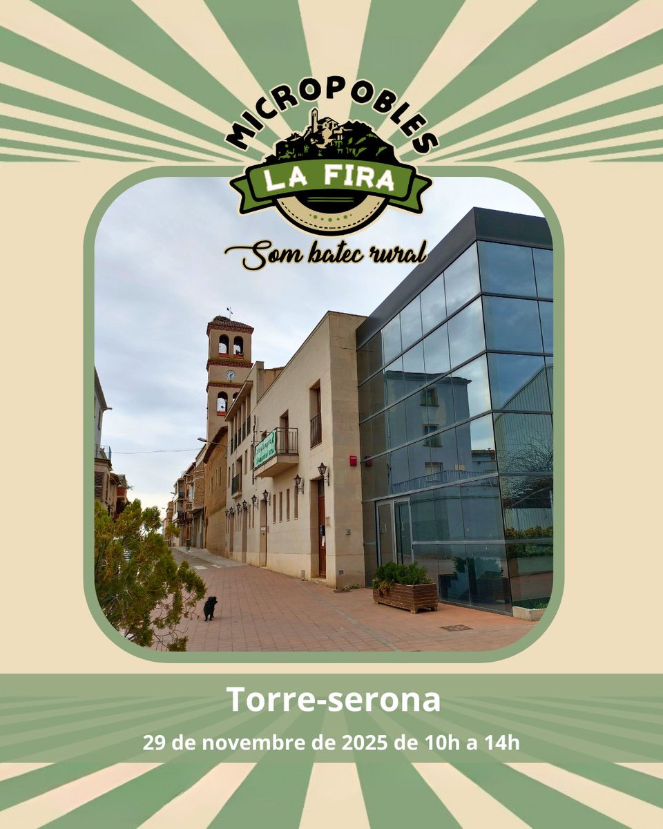 Micropobles's tweet image. ✳️🎉Comença el compte enrere per la4️⃣a #FiraDeMicropobles de #Catalunya a Torre-serona‼️

📆Dissabte, 29 de novembre
📍#Torreserona
⏰10h-14h

Vine descobreix i enamora't de les històries, patrimoni i productes dels #Micropobles! Us esperem!

#SomBatecRural 💚#MónRural #Segrià