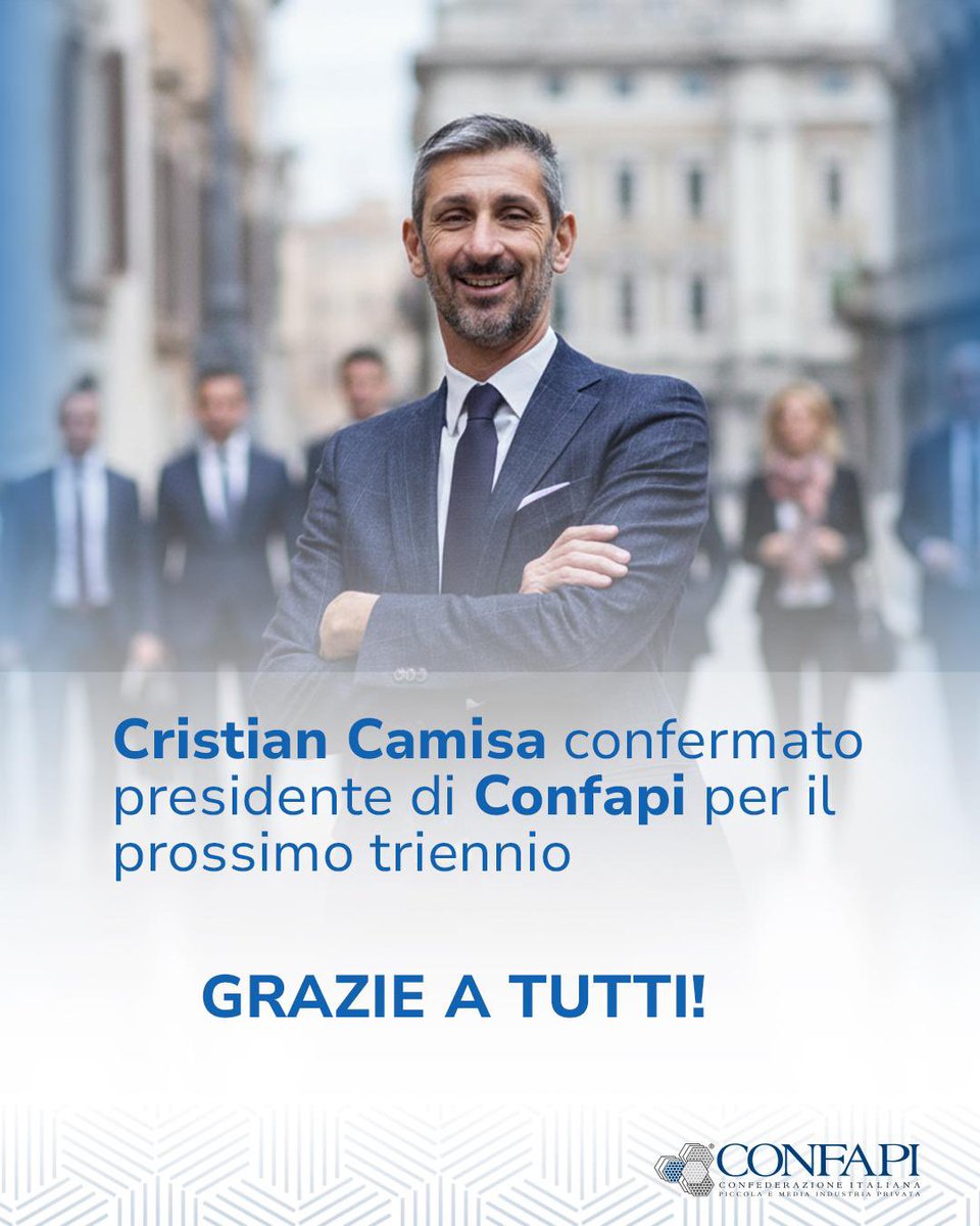 Confapi's tweet image. Oggi durante l&apos;assemblea elettiva di Confapi, @CristianCamisa è stato confermato presidente per il prossimo triennio